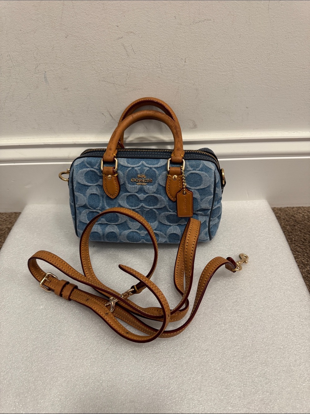 Coach denim mini Rowan satchel crossbody bag purse with hangtag